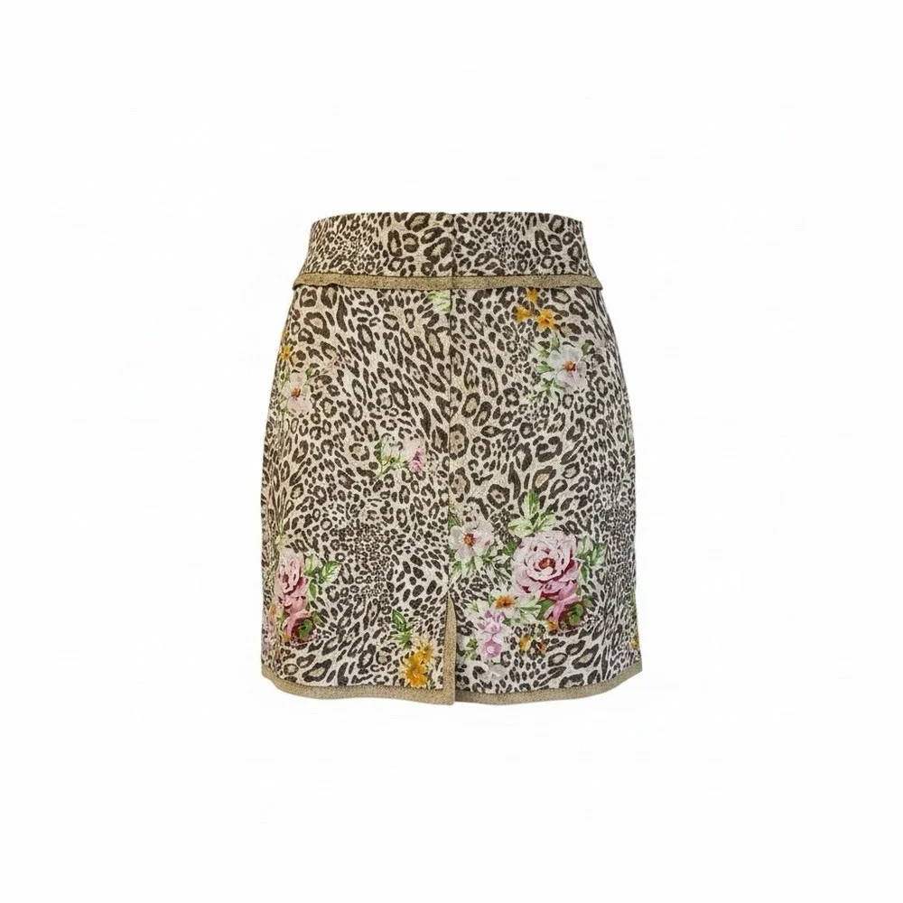 Betu Sport - Mini Skirt Women’s Size 8 Leopard/Floral Print With Lace Trim Y2K
